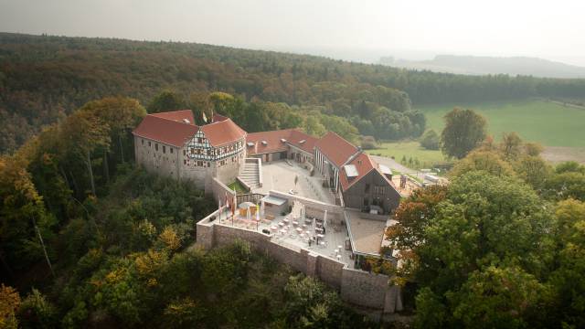 Vogelperspektive über Burg Scharfenstein